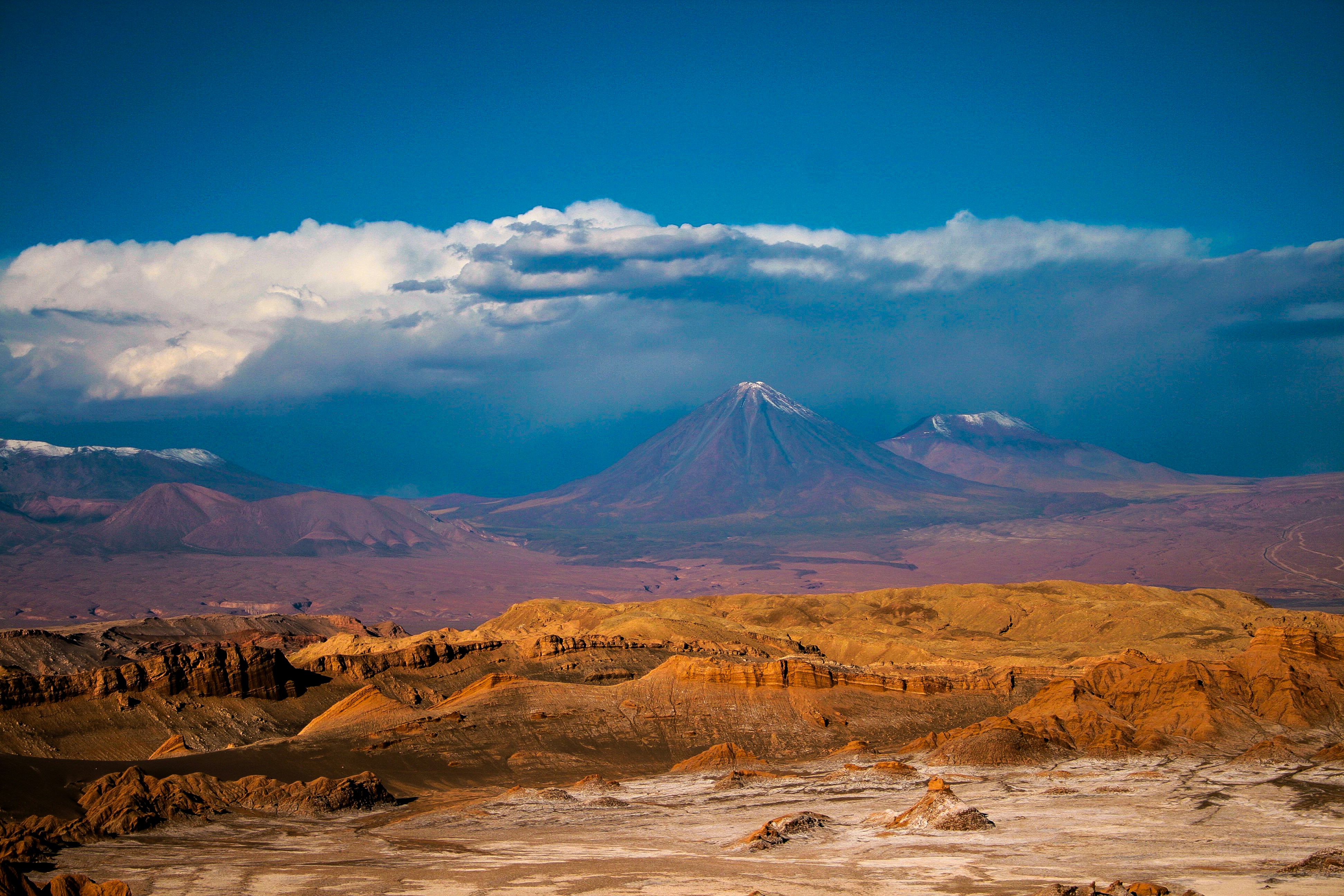 Snow-capped Volcano Desert Landscape