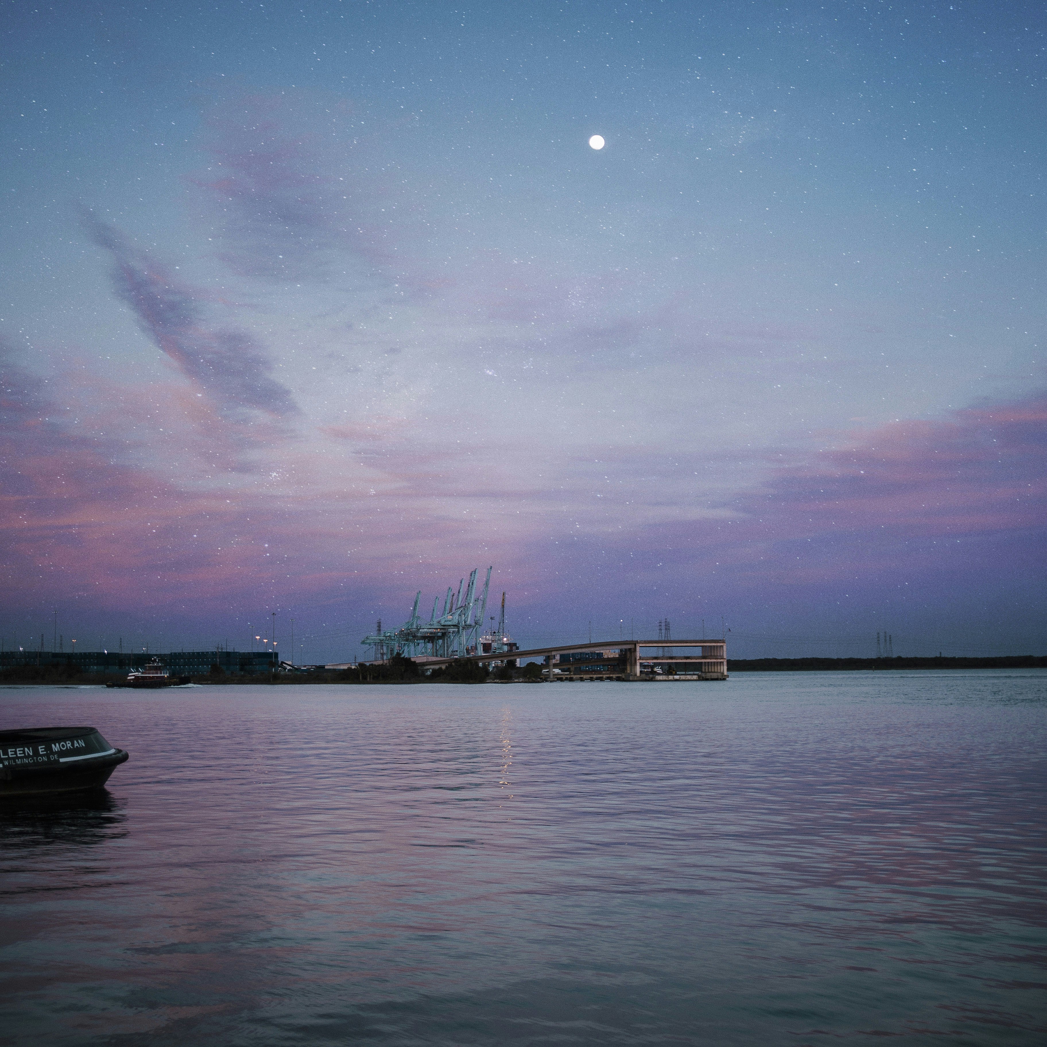 Night Port Waterfront Moon View