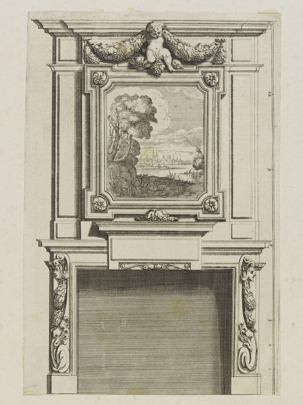 Ornate Fireplace Design Engraving