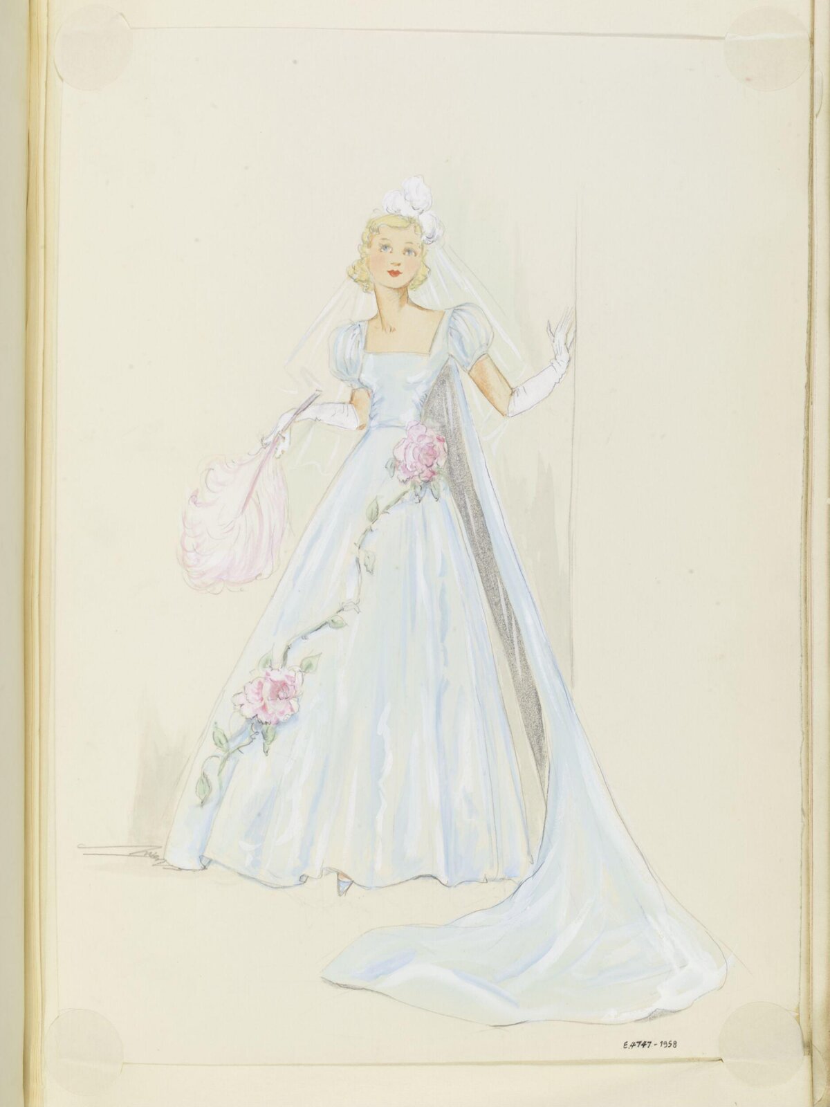 Vintage Bridal Gown Fashion Sketch