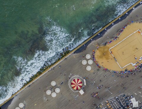 Aerial View of Seaside Boardwalk Beach