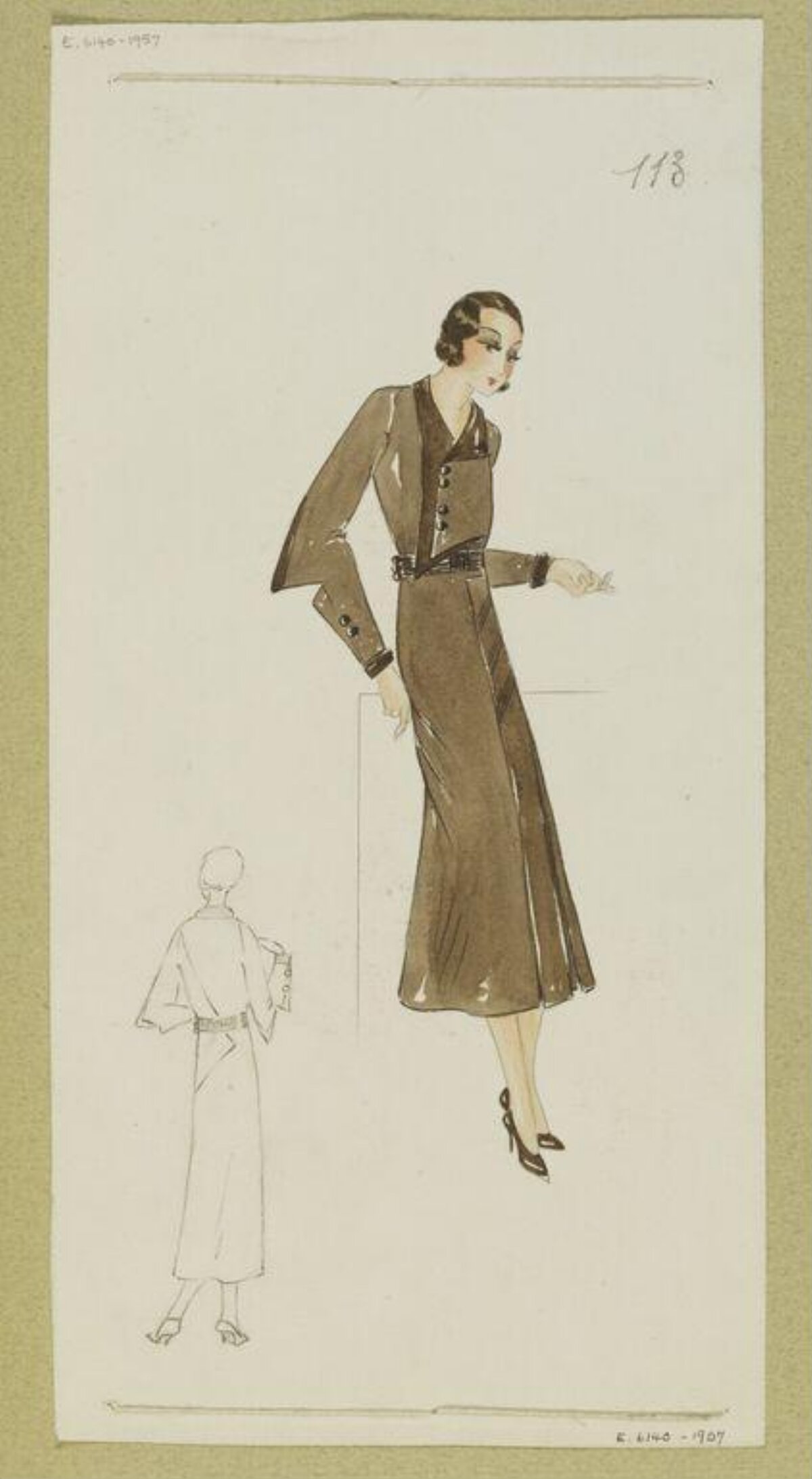 Vintage Brown Dress Fashion Sketch