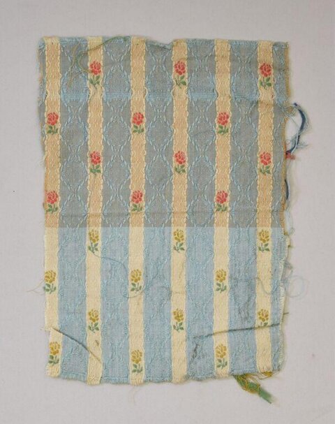 Antique Floral Striped Fabric Fragment
