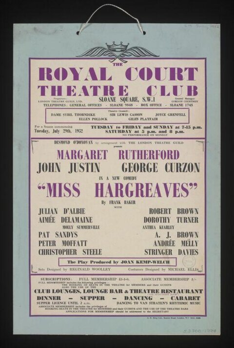 1952 Royal Court Miss Hargreaves Poster