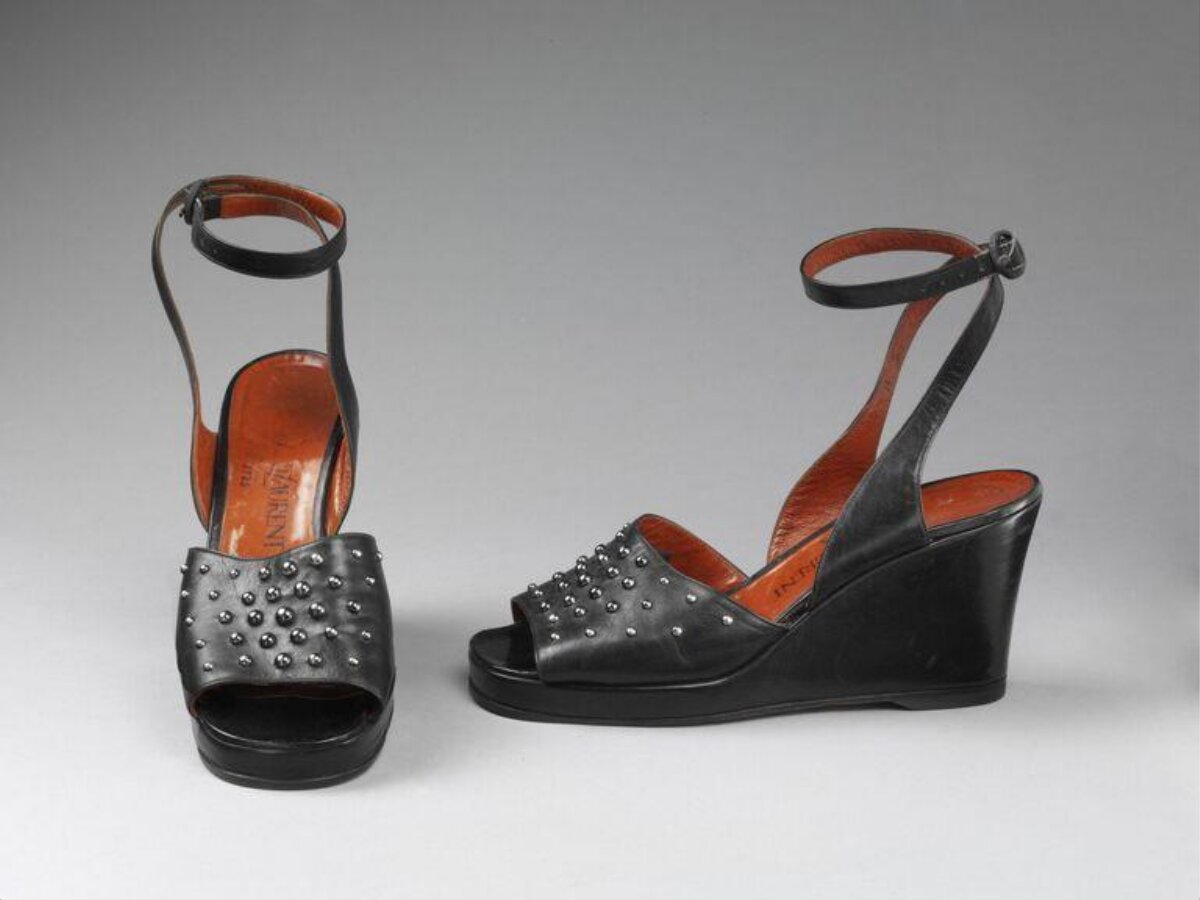 Black Studded Wedge Sandals