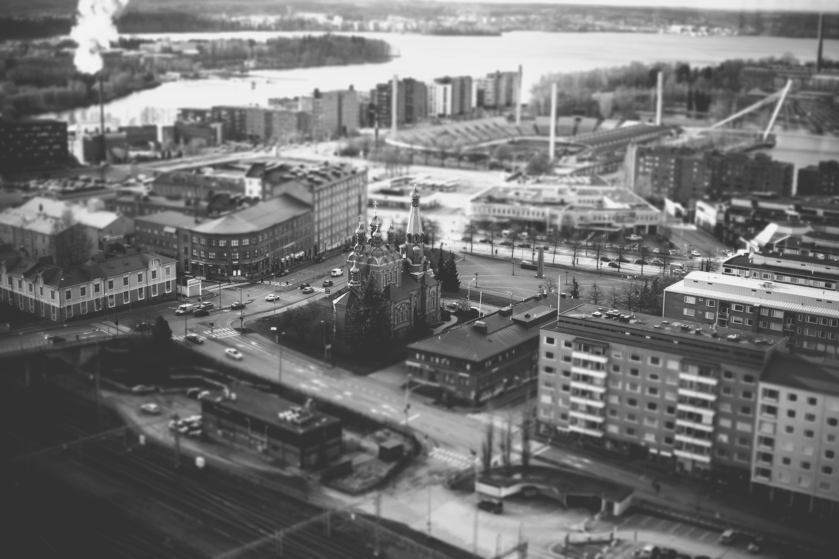 Aerial Black and White Cityscape