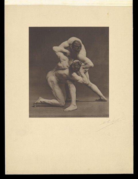 Two Nude Men Wrestling