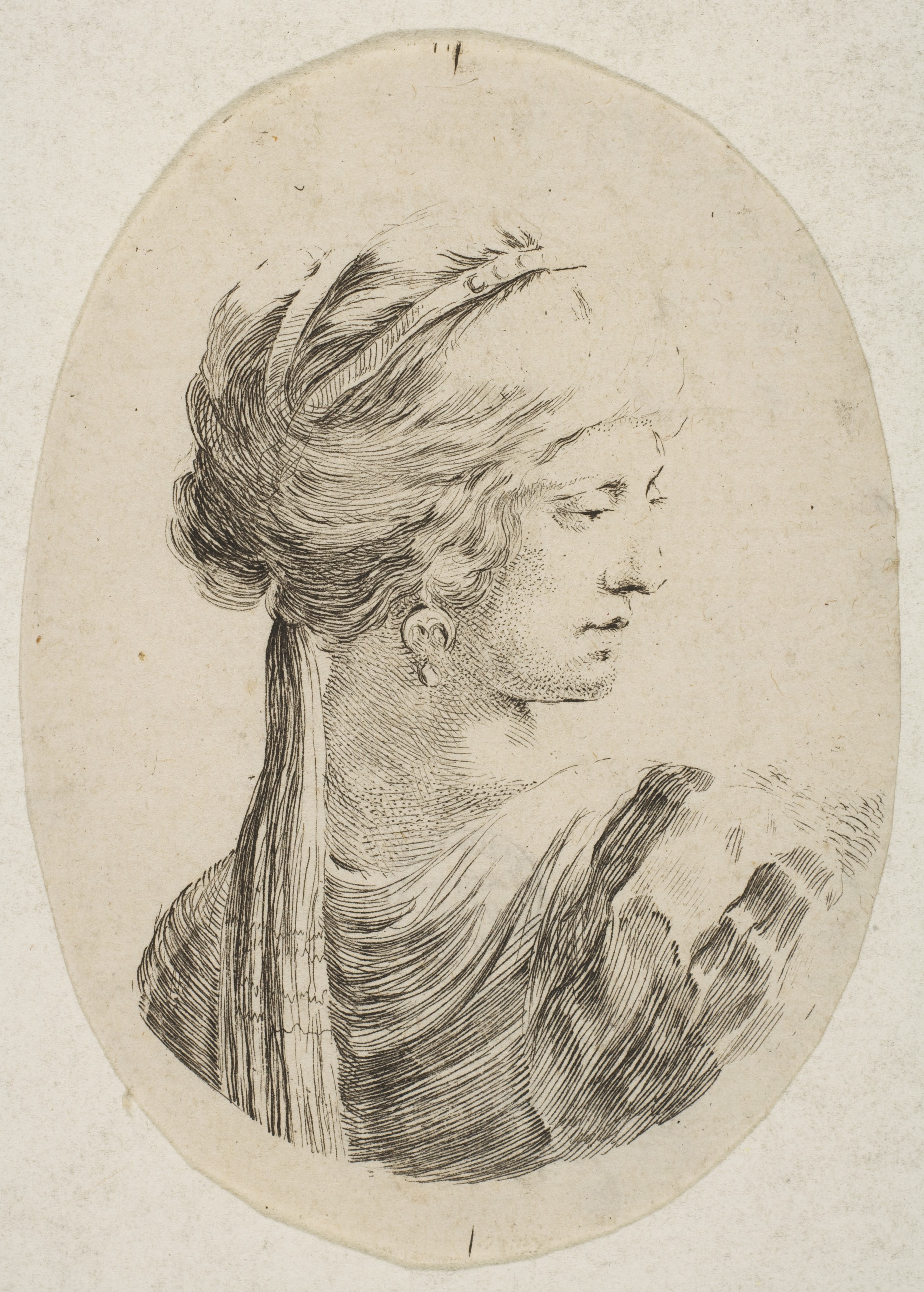 Etching of a Woman's Bust in Profile