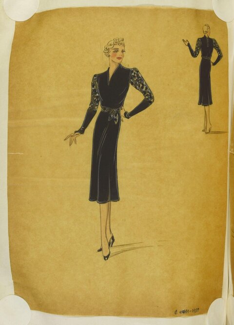 1930s Black Dress Fashion Sketch
