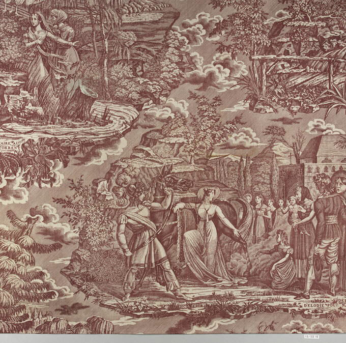 Red Narrative Toile Fabric Print