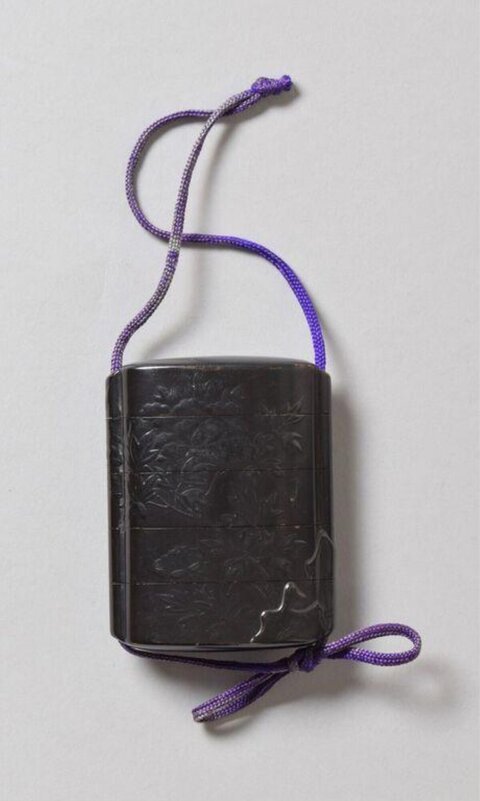 Traditional Carved Black Lacquer Inro