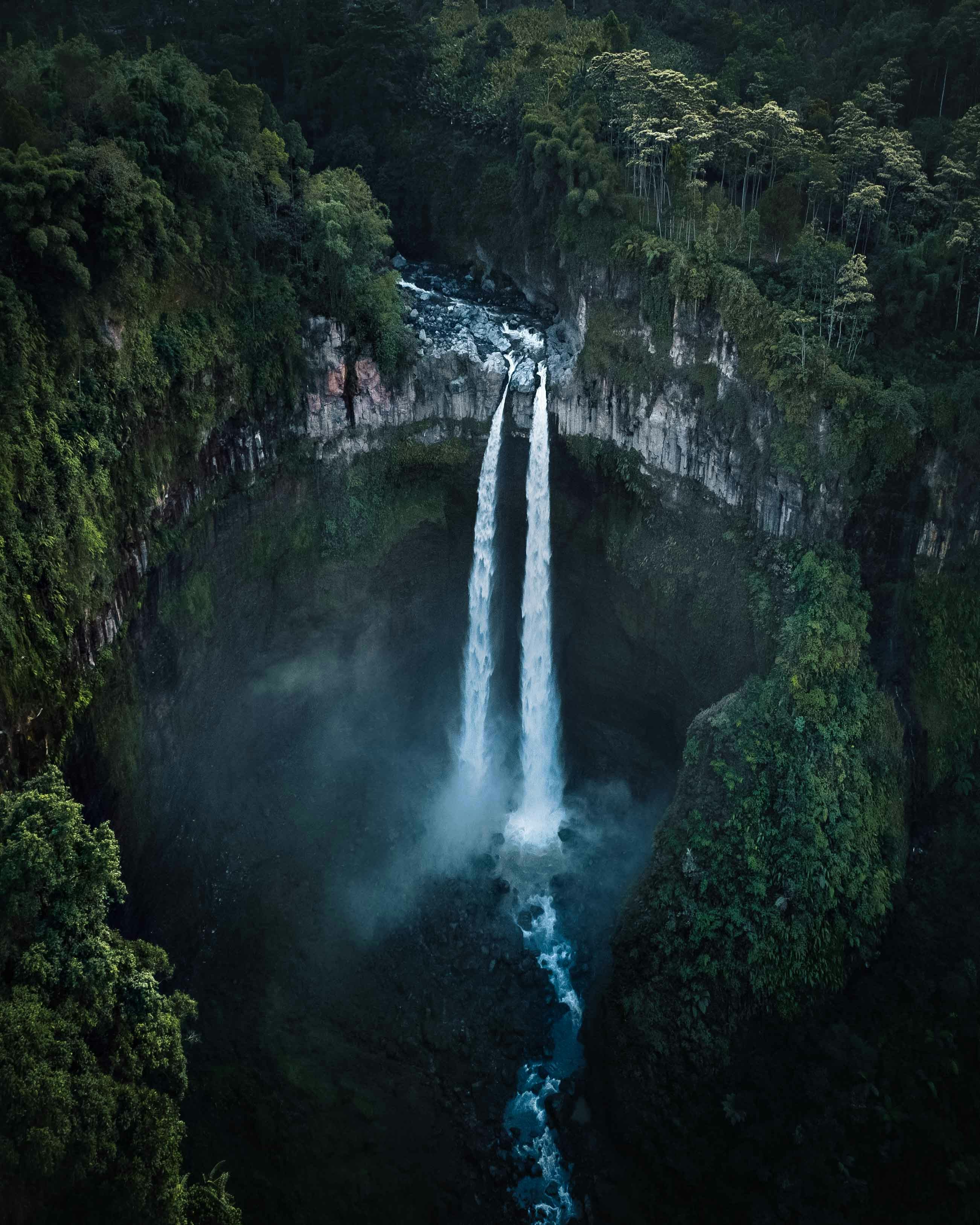 Twin Waterfall in Steep Canyon