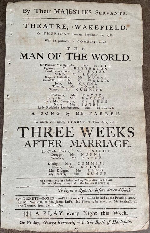 1786 Wakefield Theatre Playbill