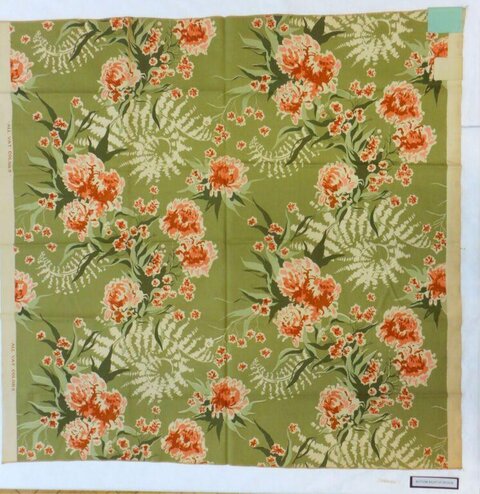 Vintage Olive Green Floral Fabric