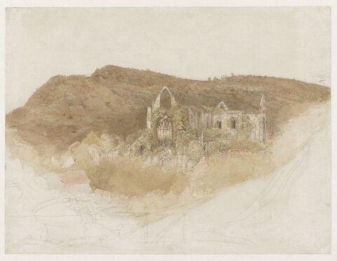 Ruined Abbey on Wooded Hillside