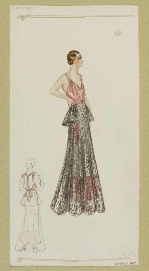 1930s Evening Gown Fashion Sketch