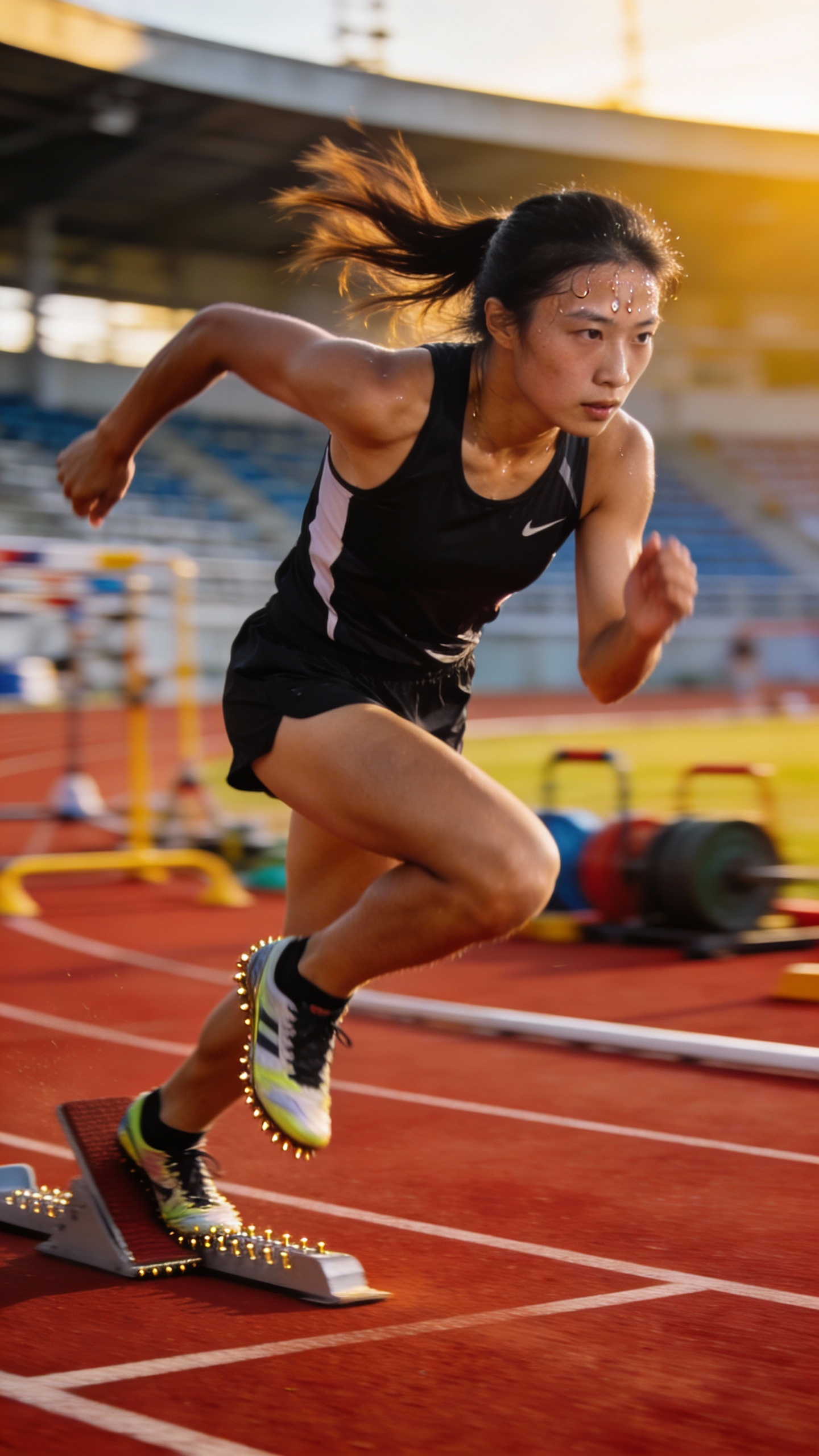 Female Sprinter Starting Race on Track