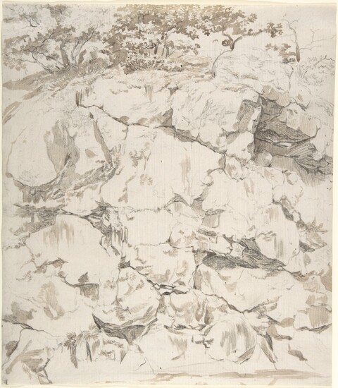 Sketch of Rocky Hillside with Trees