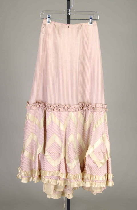 Vintage Pink Striped Ruffled Long Skirt
