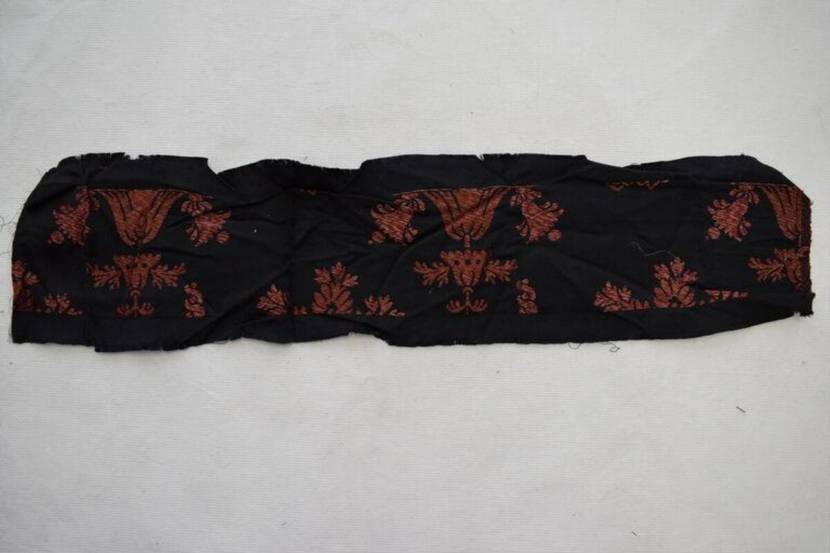 Black Red Patterned Textile Fragment