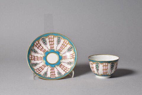 Painted Porcelain Teacup and Saucer