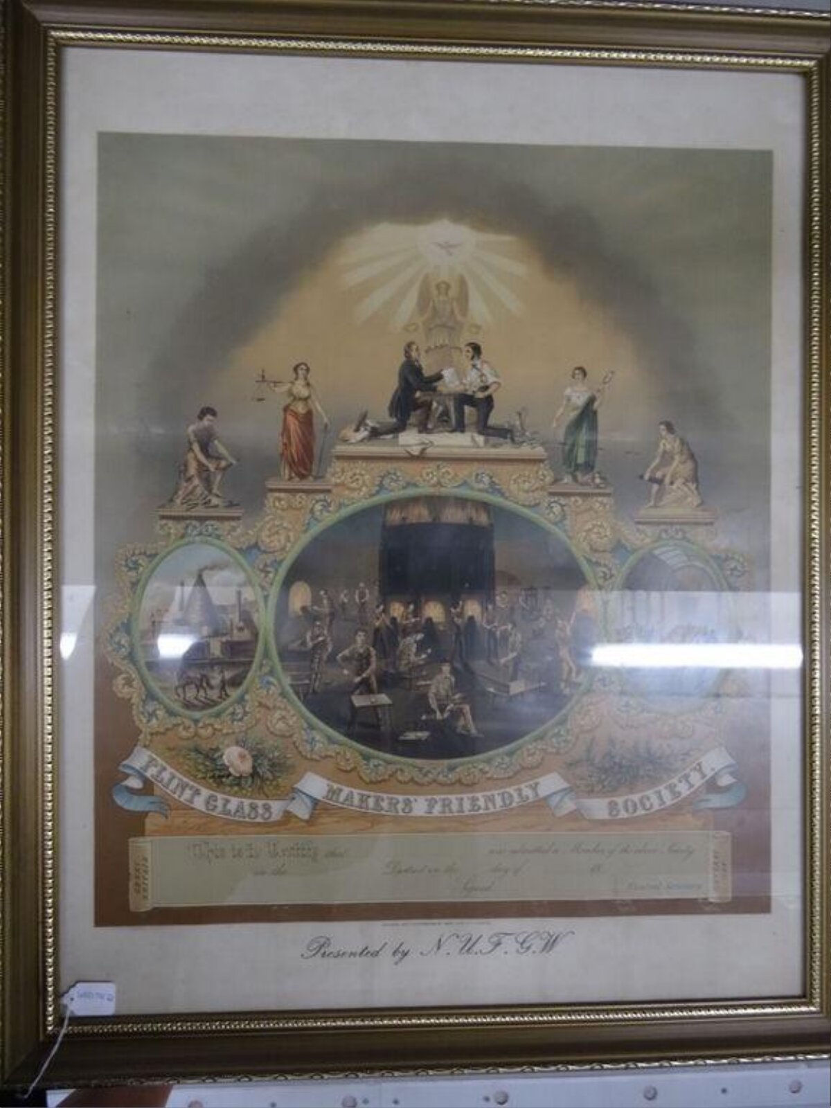 Framed Flint Glass Makers Friendly Society Certificate