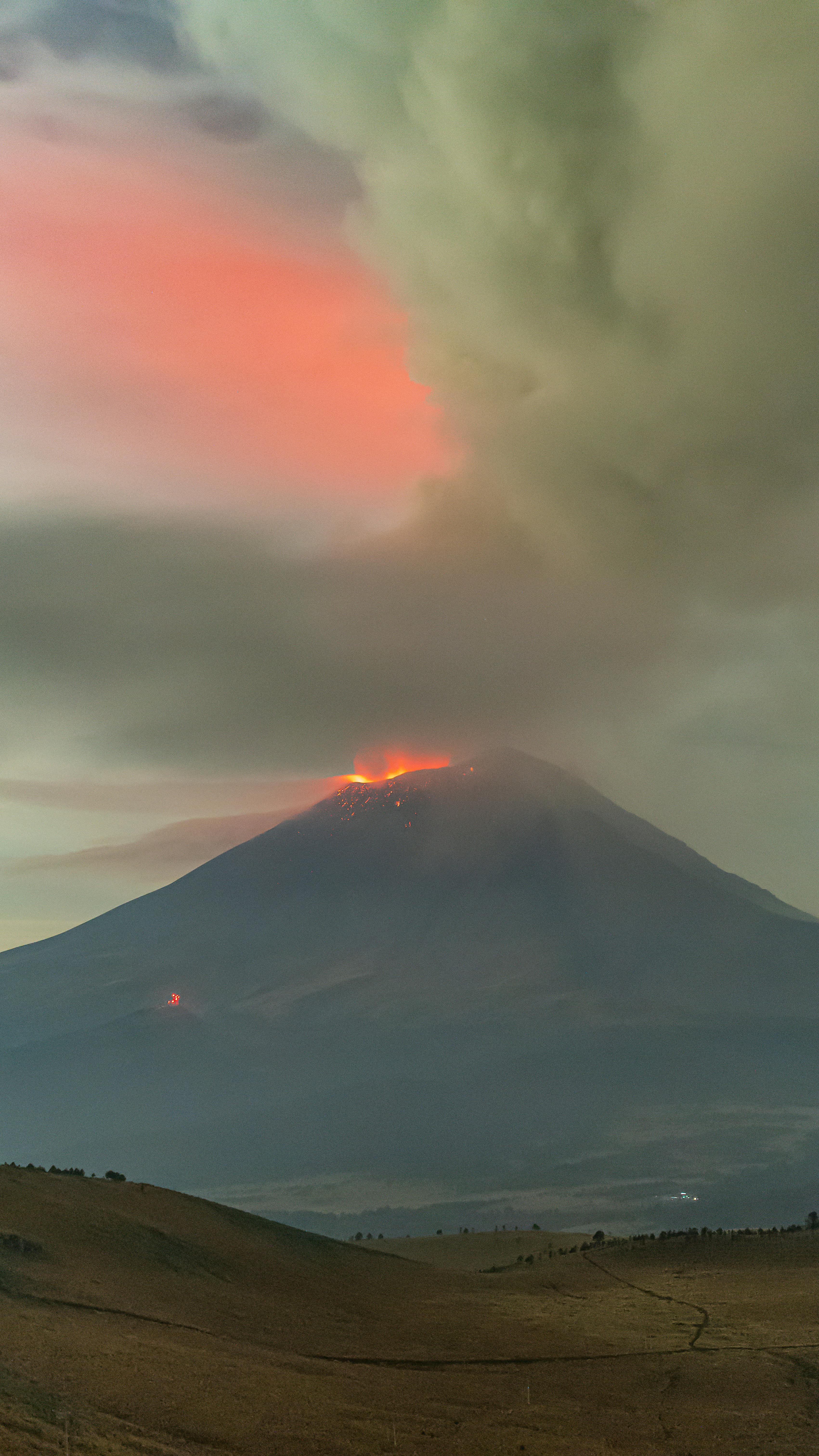 Erupting Volcano at Dusk