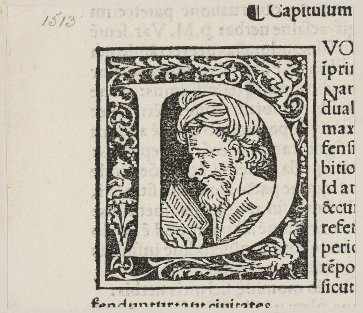 1513 Woodcut Initial D with Scholar