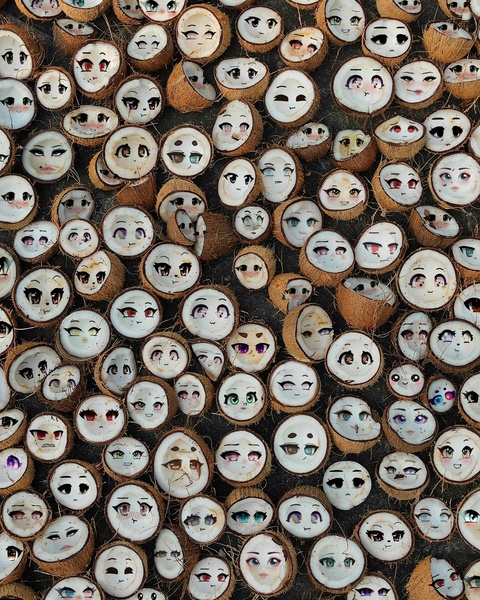 Coconuts Painted With Anime Faces