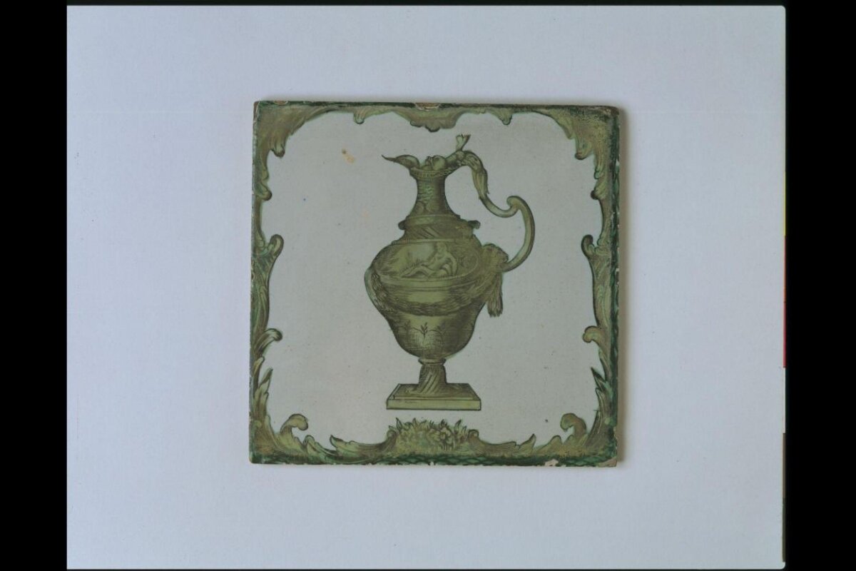 Green Painted Ewer Decorative Tile