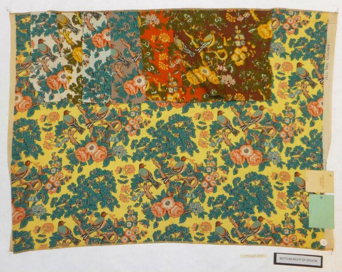 Vintage Bird Floral Print Fabric Samples