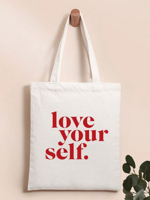 White 'Love Yourself' Canvas Tote Bag