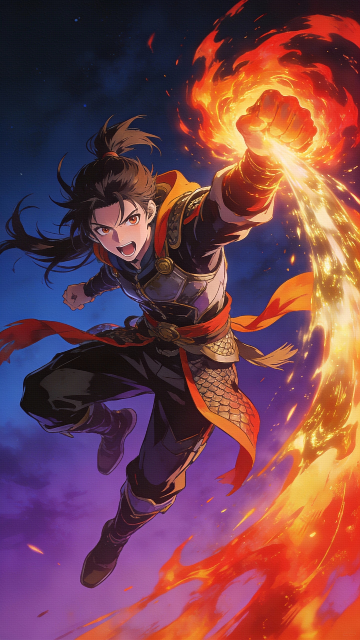 Anime Fire Warrior Punching Forward