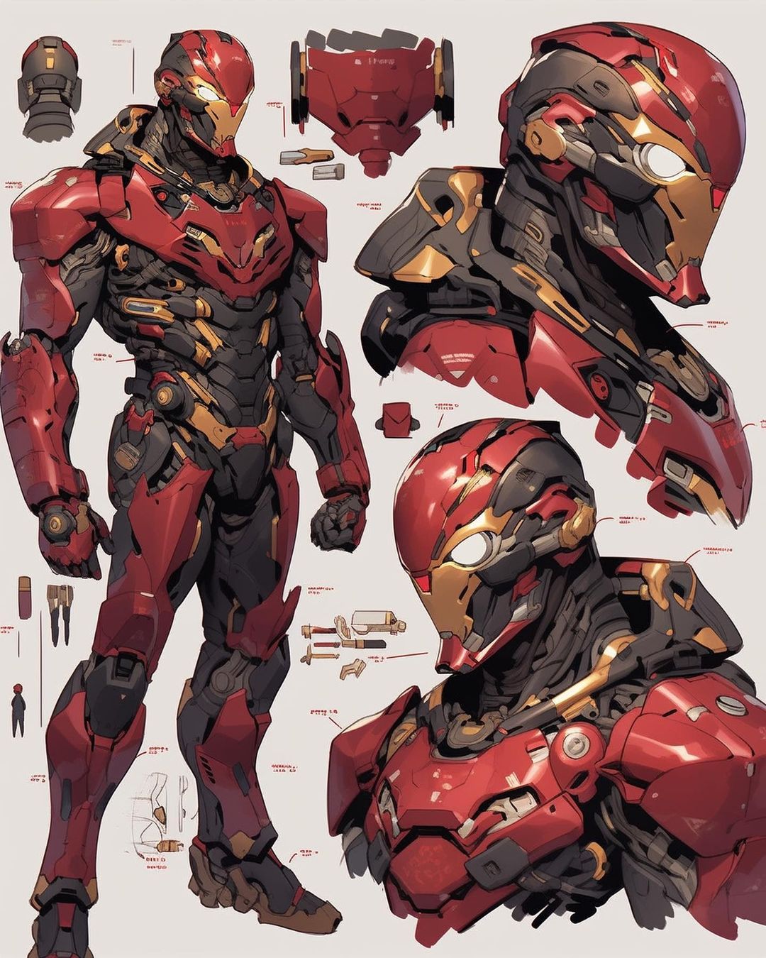 Red Futuristic Armor Concept Design Sheet