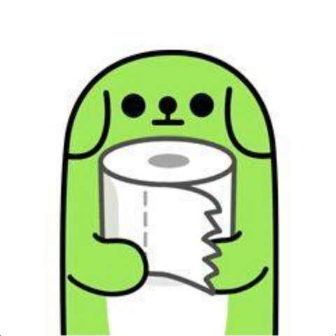 Cartoon Green Dog Holding Toilet Paper