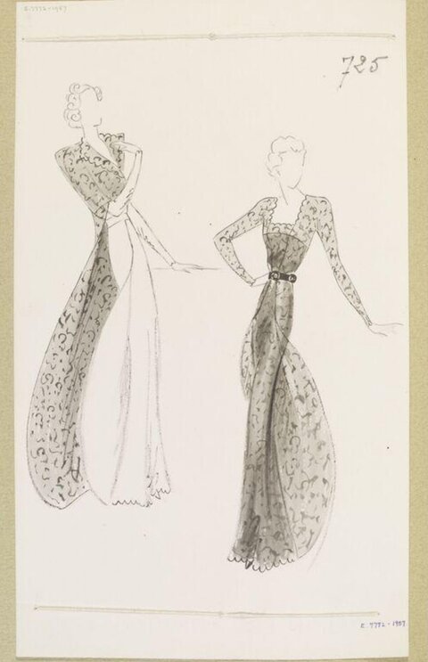 Two Vintage Evening Gown Sketches