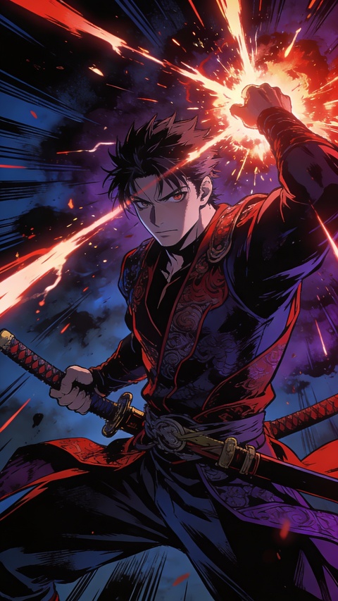 Anime Swordsman In Battle