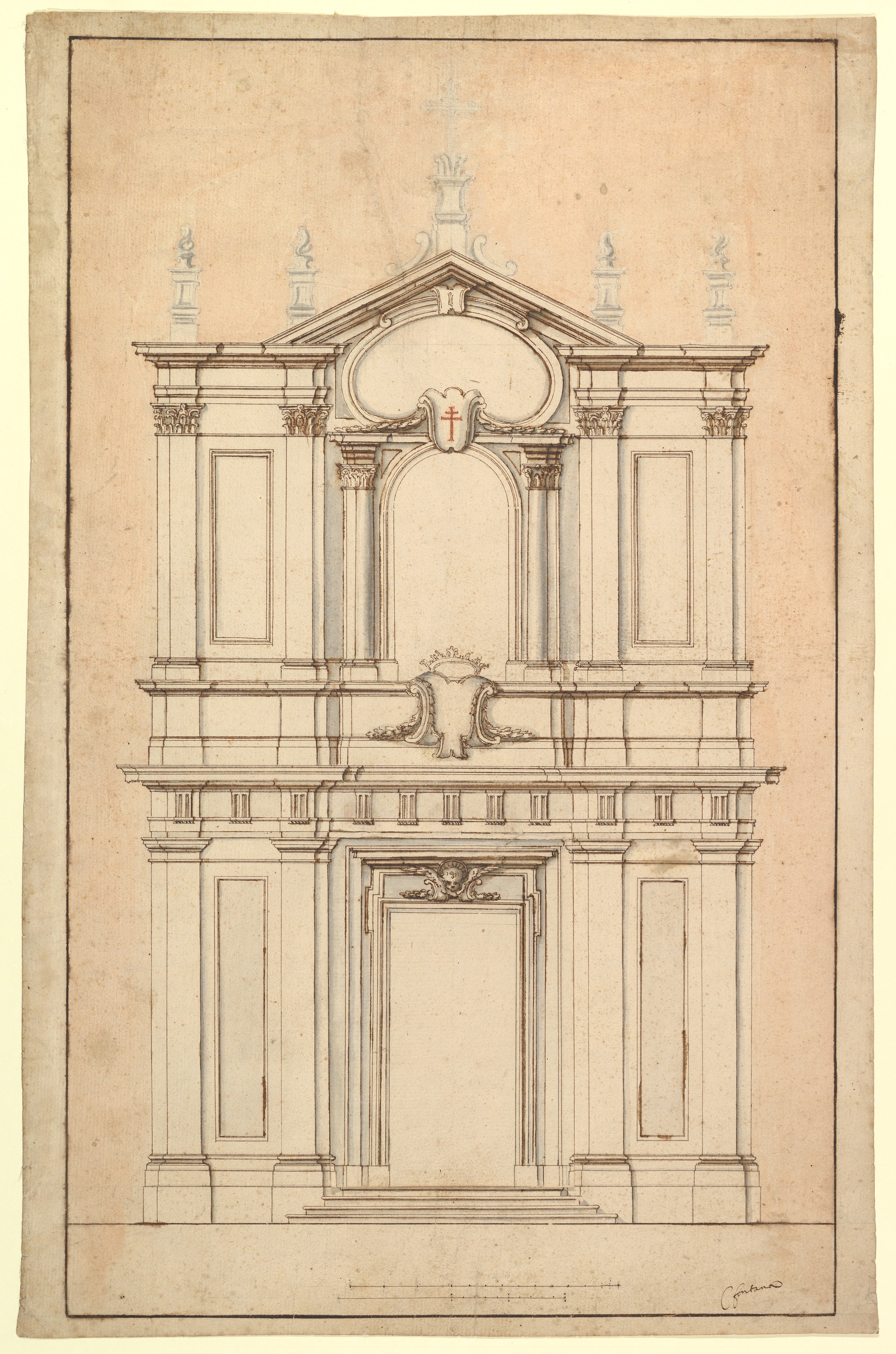 Baroque Church Facade Architectural Drawing