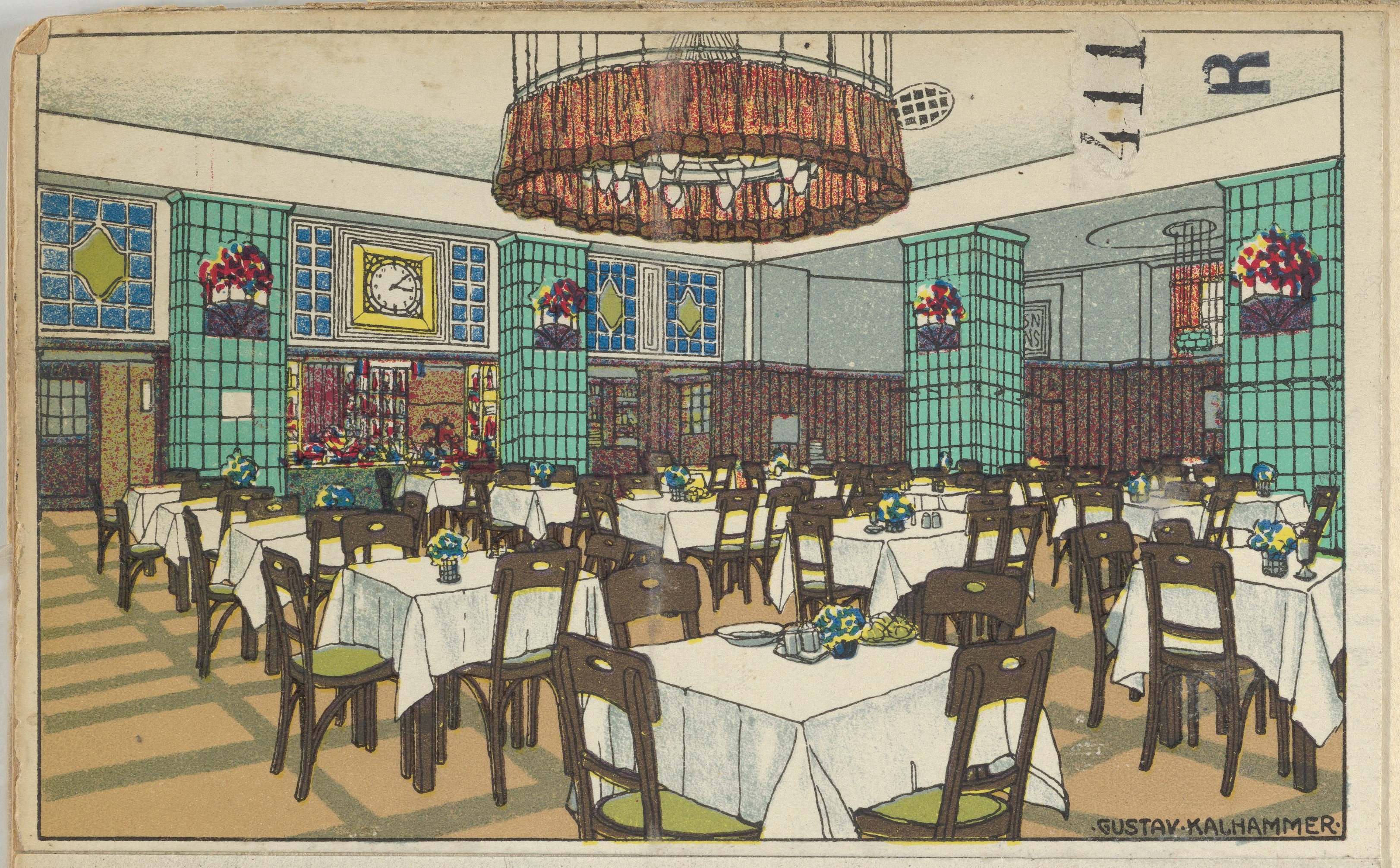 Vintage Restaurant Dining Hall Illustration