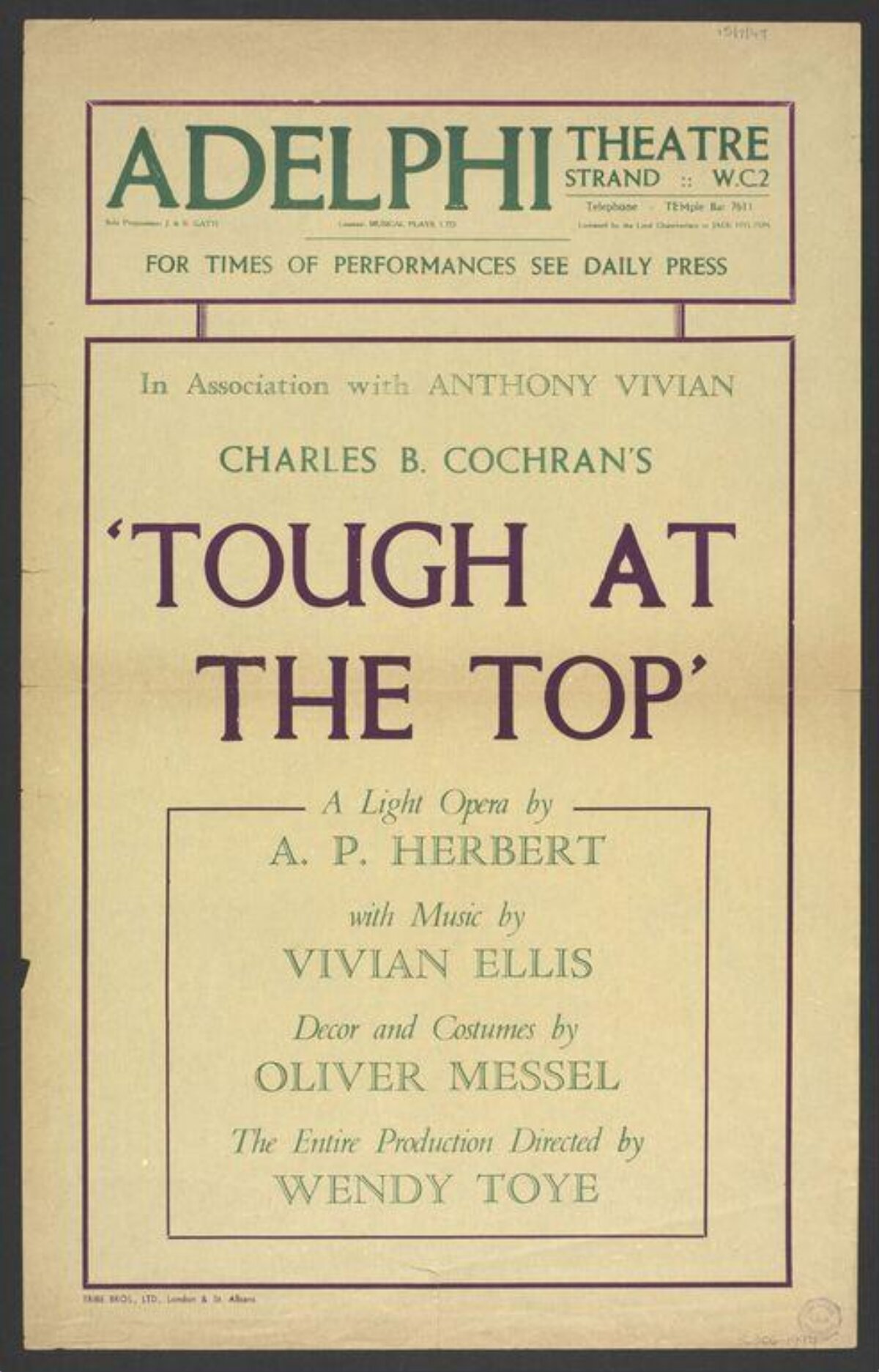 Adelphi Theatre 'Tough at the Top' Play Poster