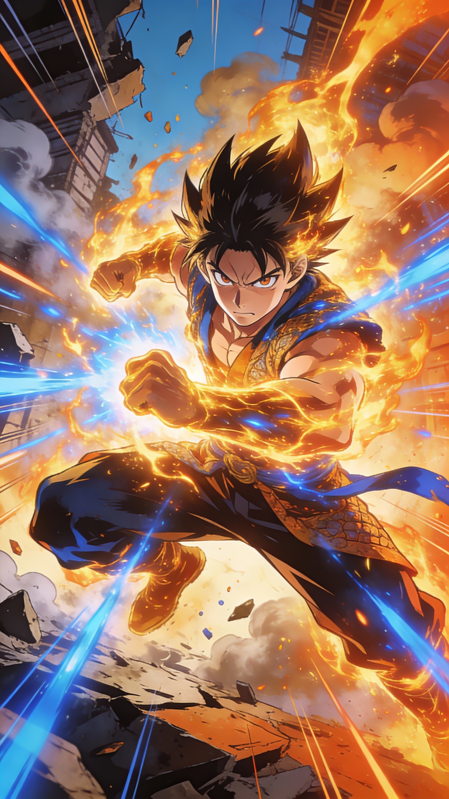 Anime Warrior With Flame Aura