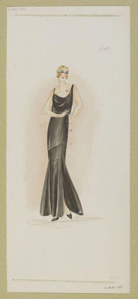 Vintage Black Evening Gown Fashion Sketch
