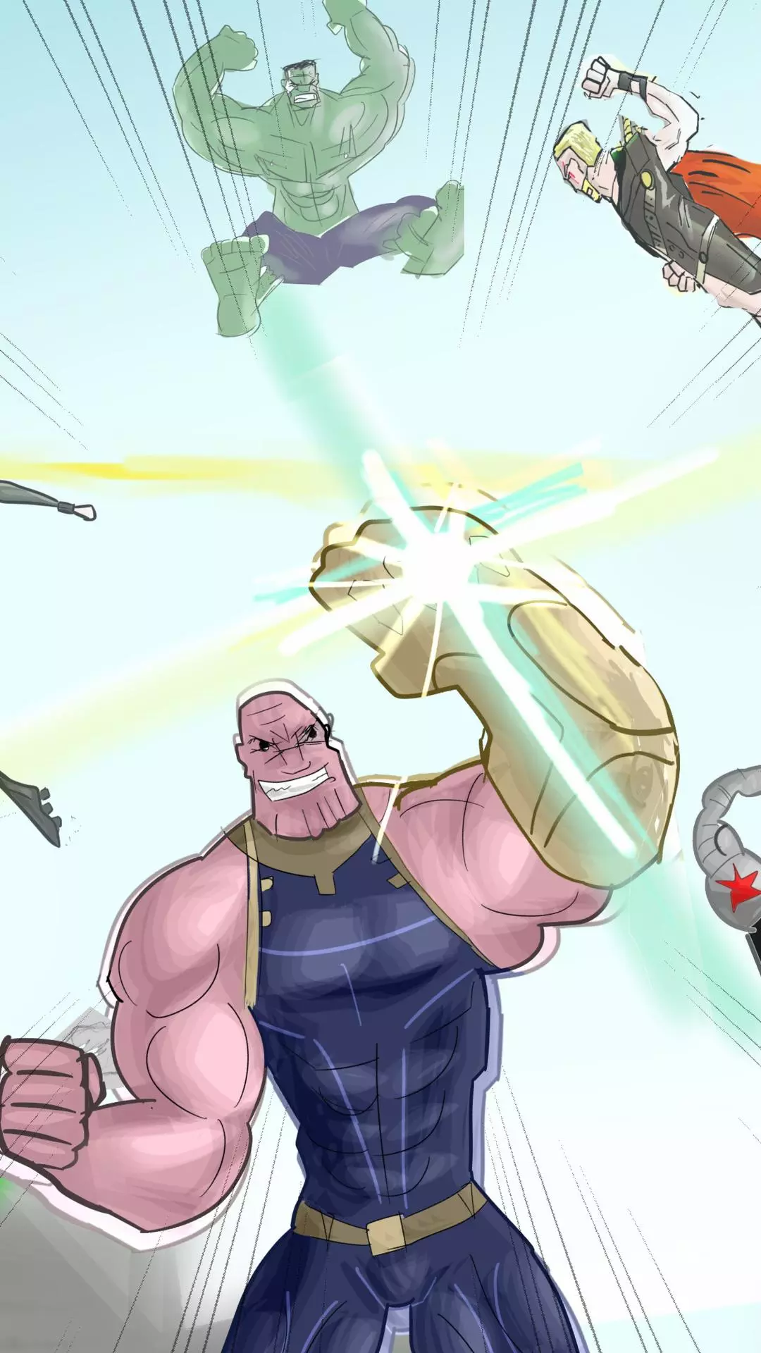 Thanos Battling Marvel Heroes