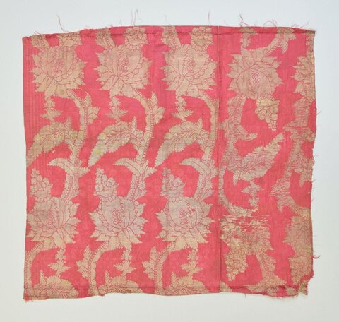 Red Gold Floral Silk Textile Fragment