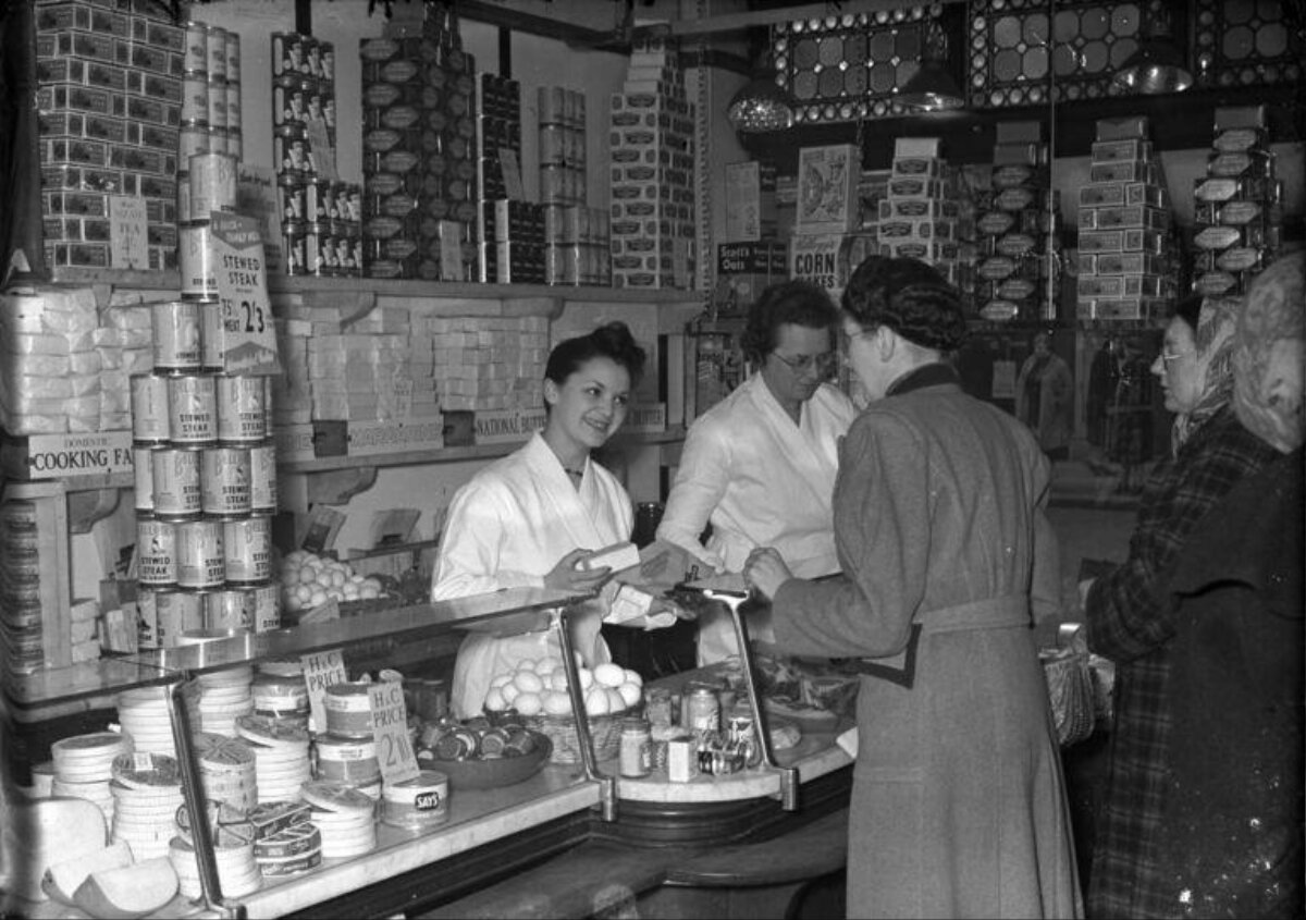 Vintage Grocery Store Shopping Scene