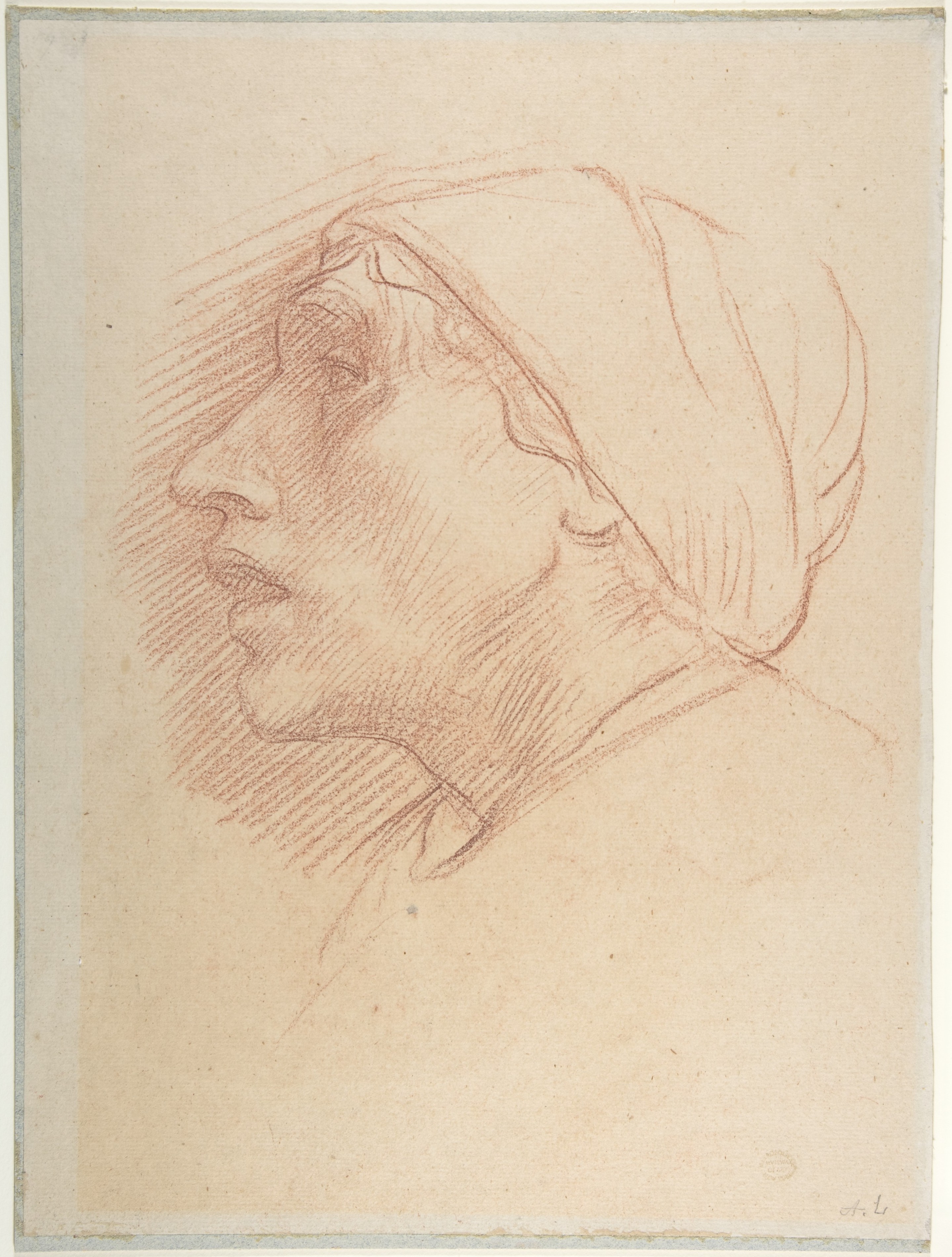 Red Chalk Sketch of Woman's Head Profile