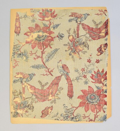 Antique Floral Bird Printed Fabric Sample