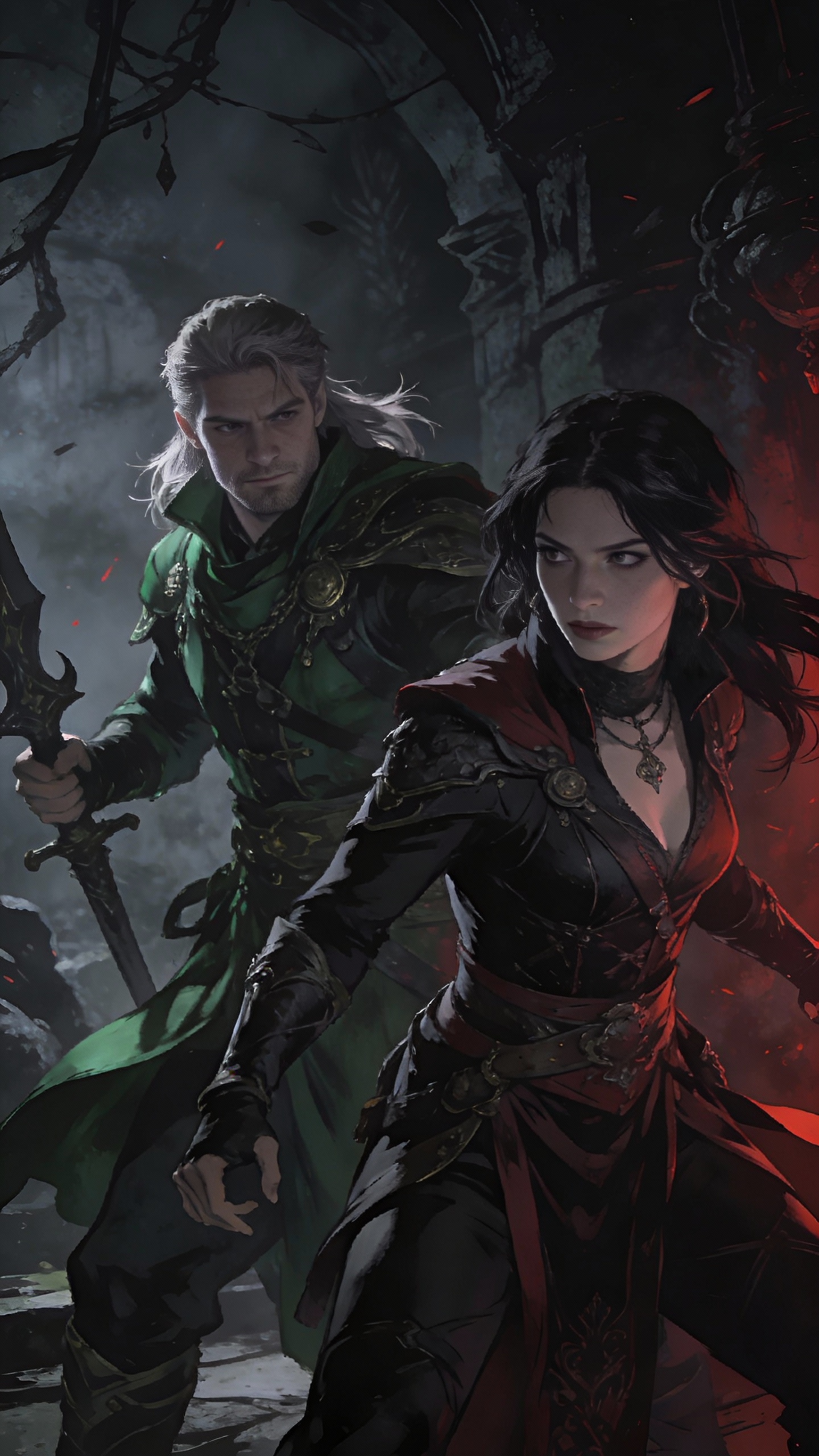 Two Fantasy Adventurers in Dark Ruins