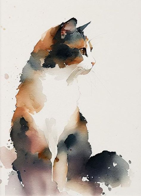 Watercolor Calico Cat Portrait
