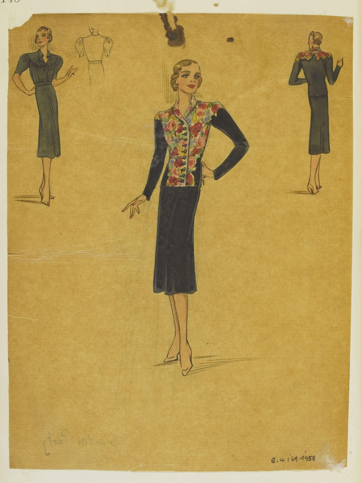 1930s Women's Fashion Design Sketches